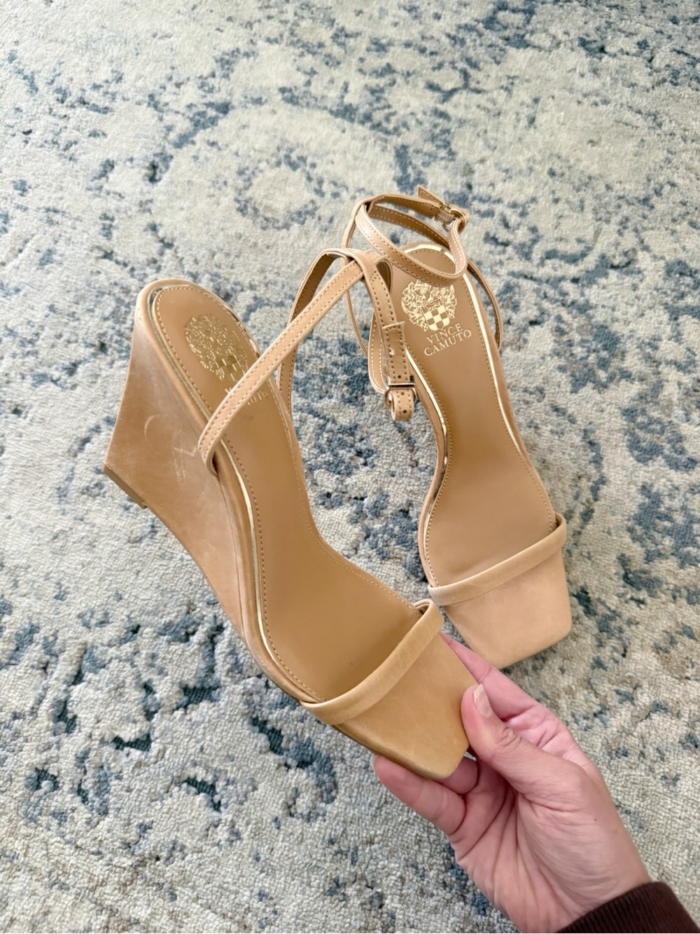 Vince Camuto Ambee Tan Wedge Heel Ankle Strap Sandals 7.5